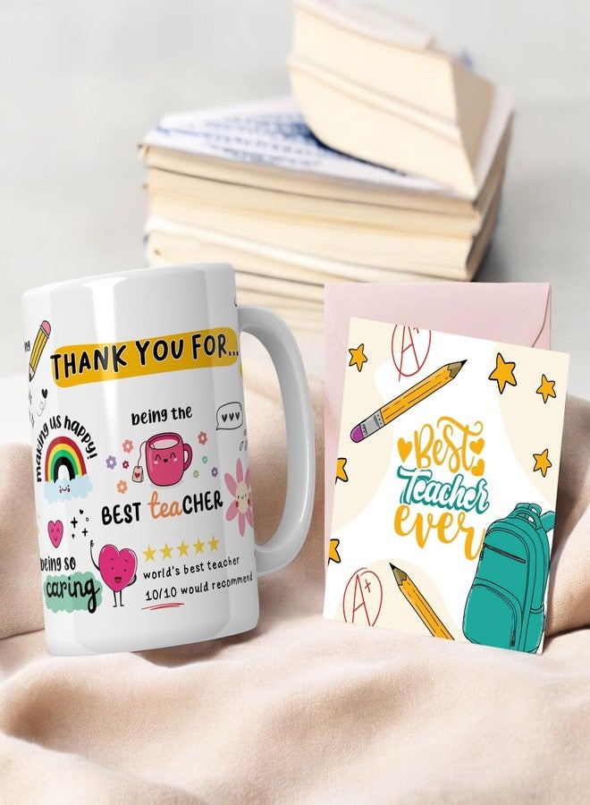 SINCE 7 STORE Thank You Teacher Doodle Mug with Greeting Card, Appreciation Mug with Lovely Messages/Gift for Teacher's Day, Birthday or Any Special Ocassions - Image 2
